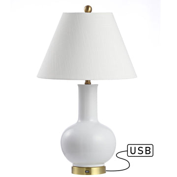 Han 27" Ceramic/Iron Contemporary USB Charging LED Table Lamp - JONATHAN Y
